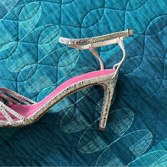 Kate Spade New York Lolita Platinum Speckled Leather Ankle Strap Sandals Sz 10B - Picture 14 of 16